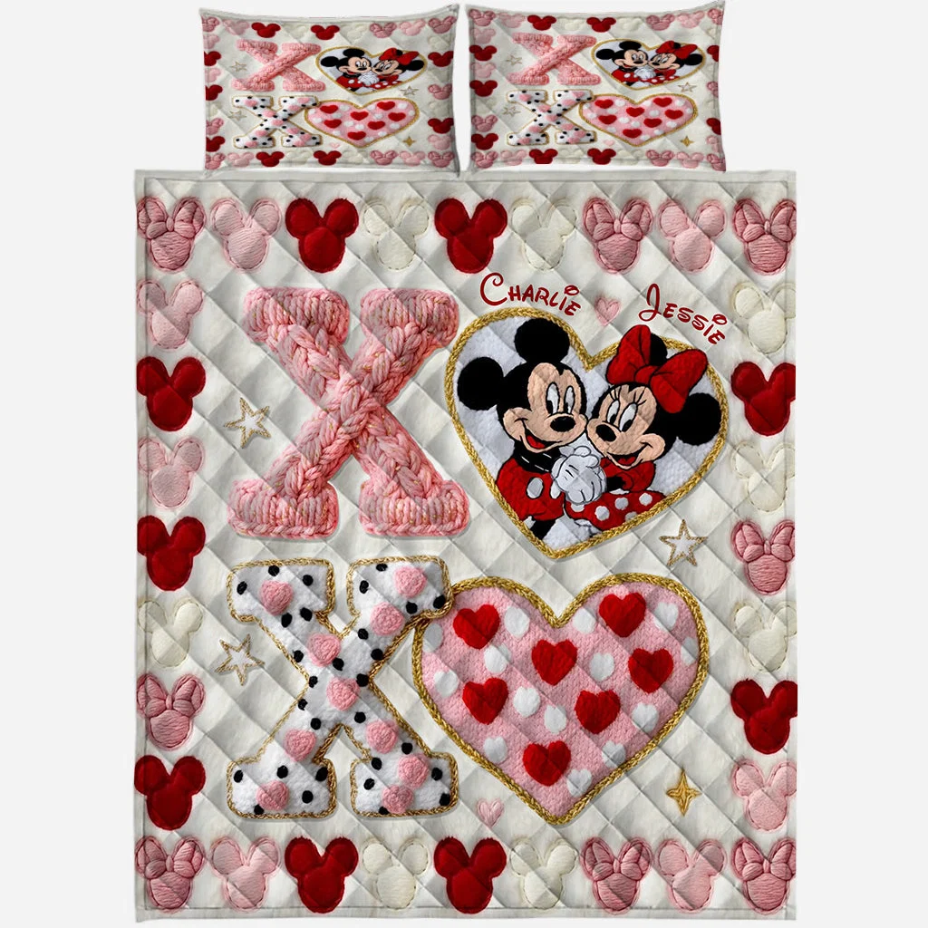 Personalized Mickey Mouse Quilt Bedding Set Custom Name Gift for Couple