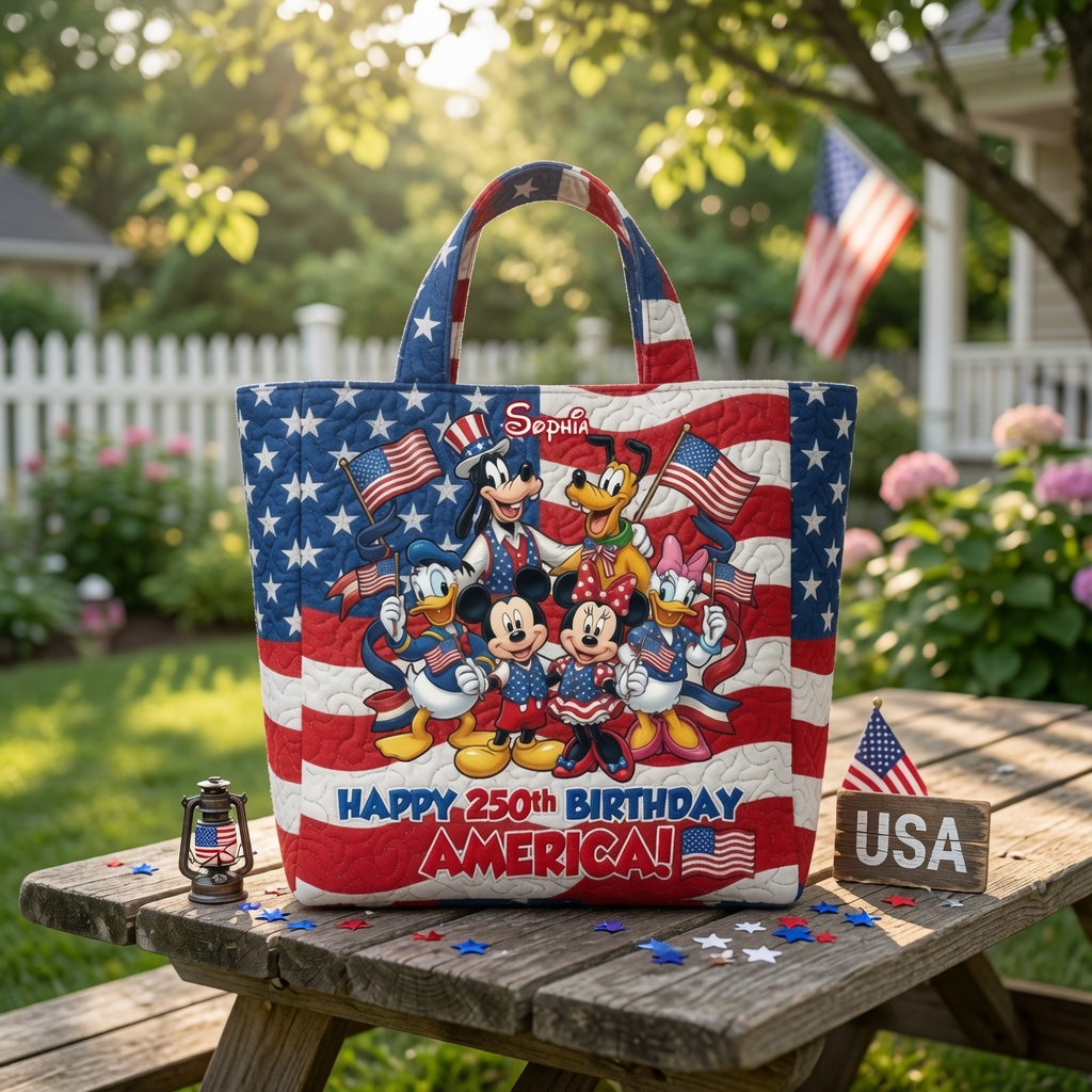 Personalized Quilted Tote Bag with USA 250th Design for Independence Day Gift