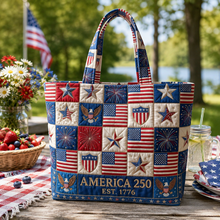 Load image into Gallery viewer, Personalized Quilted Tote Bag America 250 Patriotic Gift for Her
