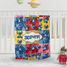 Load image into Gallery viewer, Personalized Cute Blue Stitch Blanket Custom Name Gift for Kids

