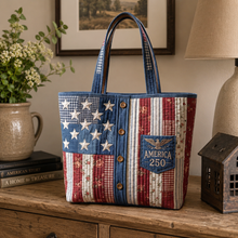 Load image into Gallery viewer, Personalized American Flag Quilted Tote Bag Gift for Her - 250th Anniversary
