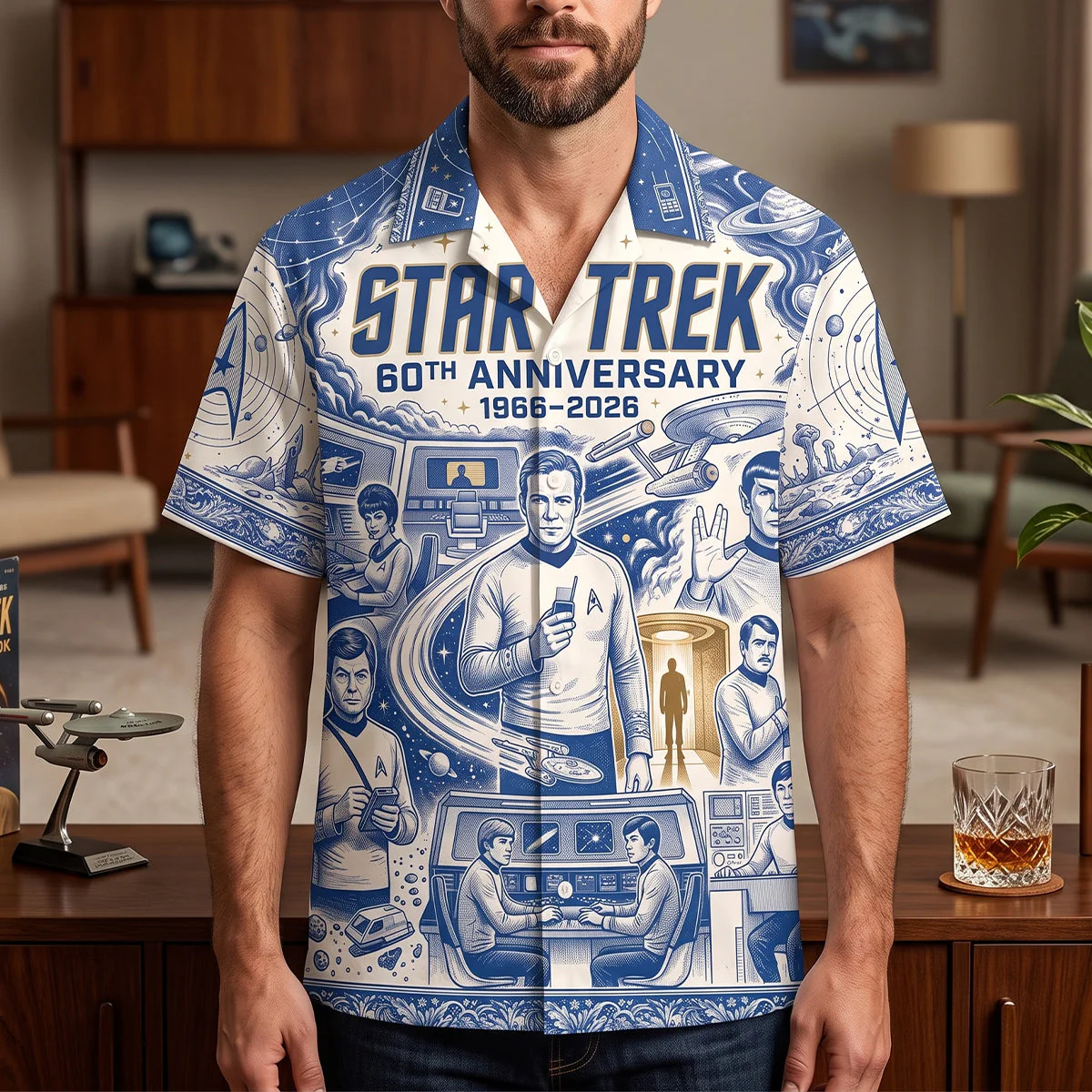 Personalized Blue Hawaiian Shirt 60th Anniversary Gift for Him