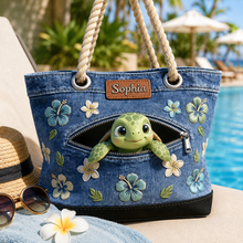 Load image into Gallery viewer, Personalized Beach Bag with Cute Sea Turtle Design for Her
