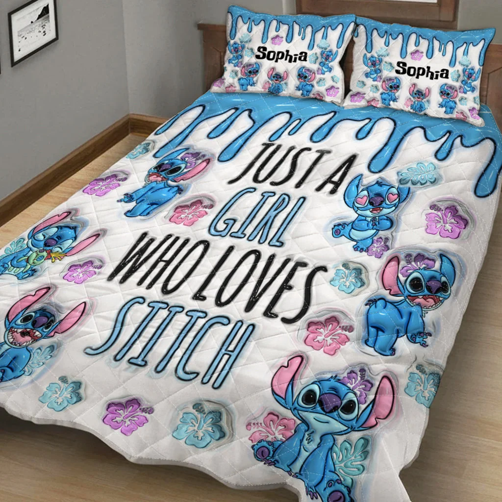 Personalized Stitch Quilt Bedding Set Custom Name Gift for Her