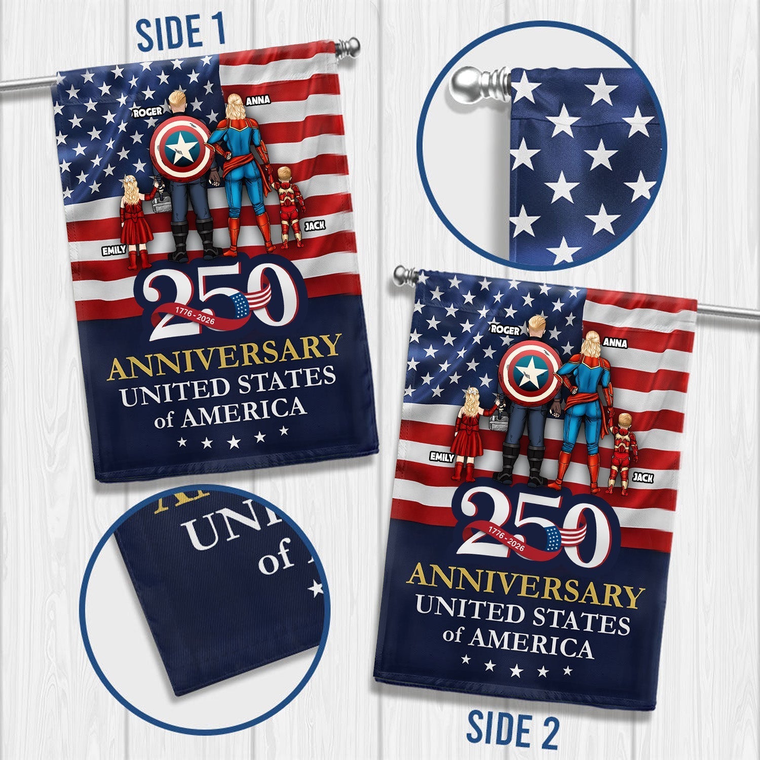 Personalized 250th Anniversary USA Flag Family Gift - Patriotic Decor