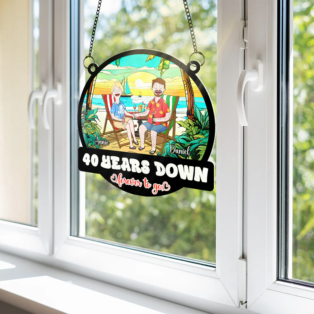 Personalized Funny Cartoon Suncatcher Gift for Couple Anniversary