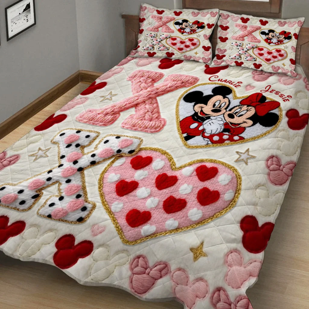 Personalized Mickey Mouse Quilt Bedding Set Custom Name Gift for Couple