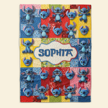 Load image into Gallery viewer, Personalized Cute Blue Stitch Blanket Custom Name Gift for Kids
