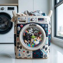 Load image into Gallery viewer, Personalized Quilted Laundry Basket Custom Name Gift for Family
