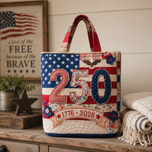 Load image into Gallery viewer, Personalized Quilted Tote Bag American Flag 250th Anniversary Gift for Her
