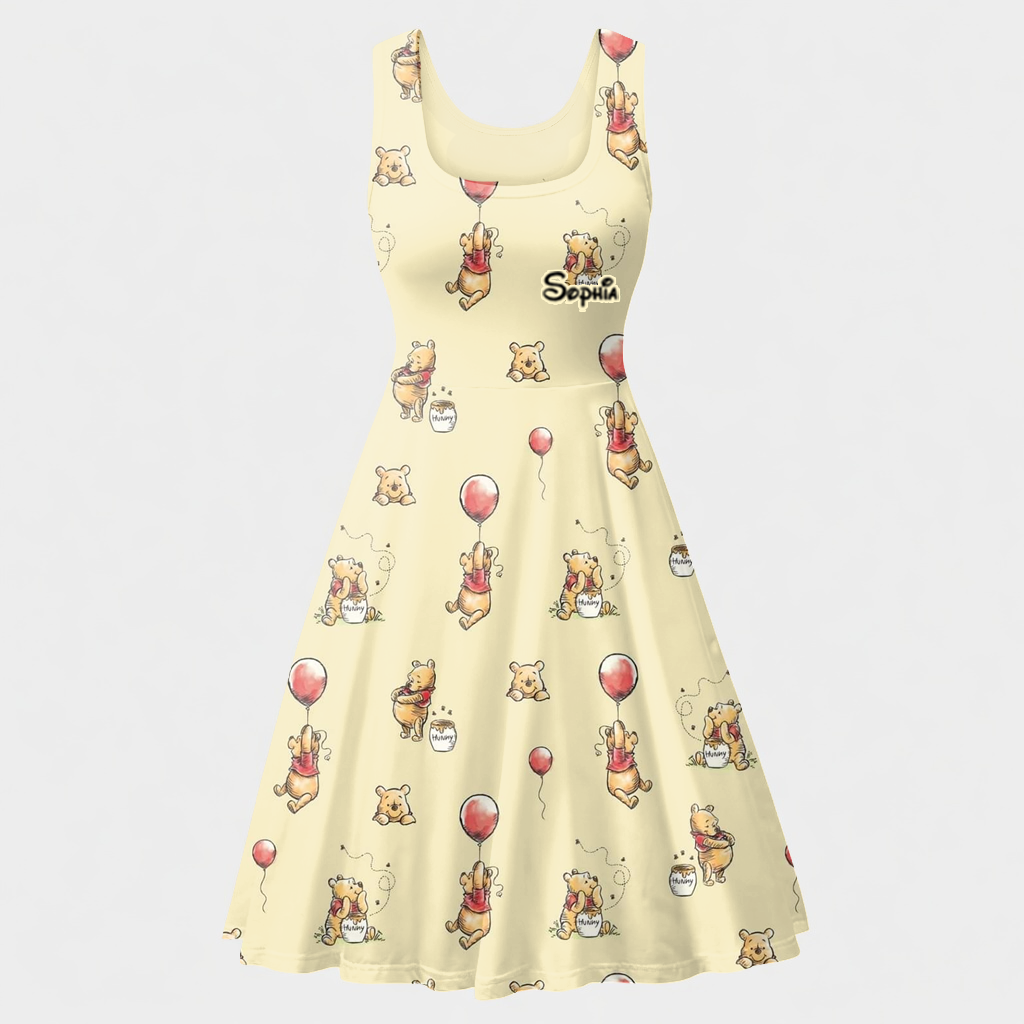 Personalized Honey Bear Skater Dress Custom Name Gift for Her