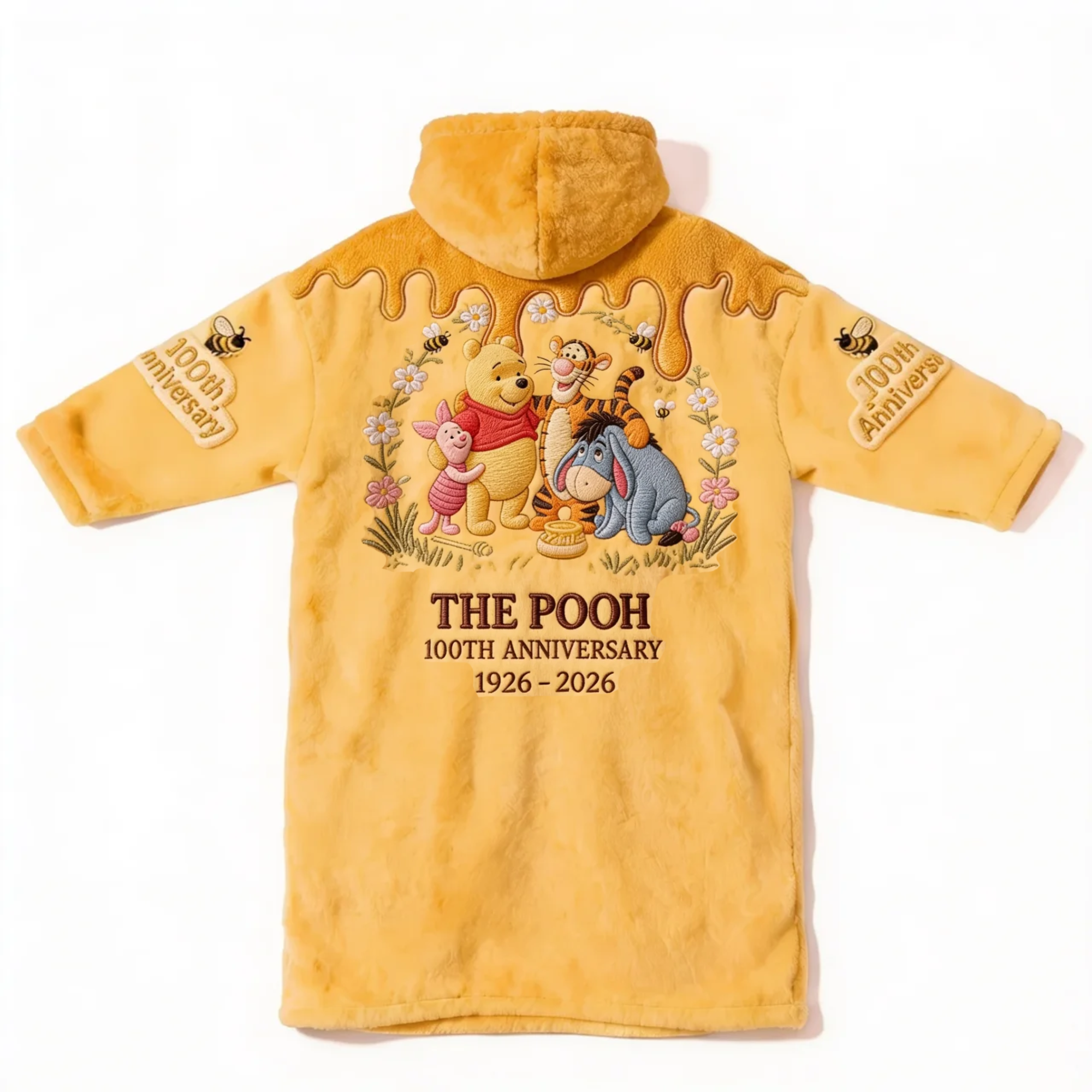 Personalized Pooh Bear 100th Anniversary Blanket Hoodie for Kids & Adults