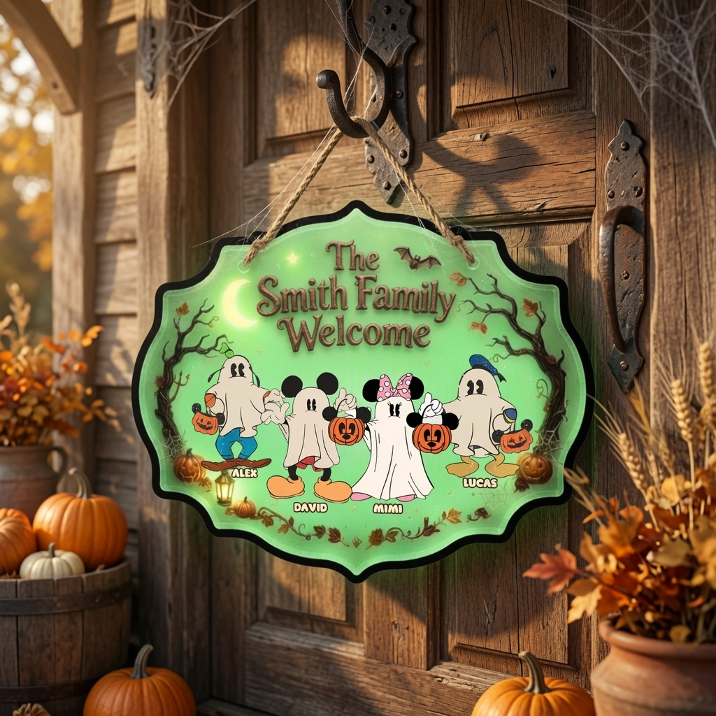 Personalized Luminous Wooden Halloween Sign Family Welcome Gift