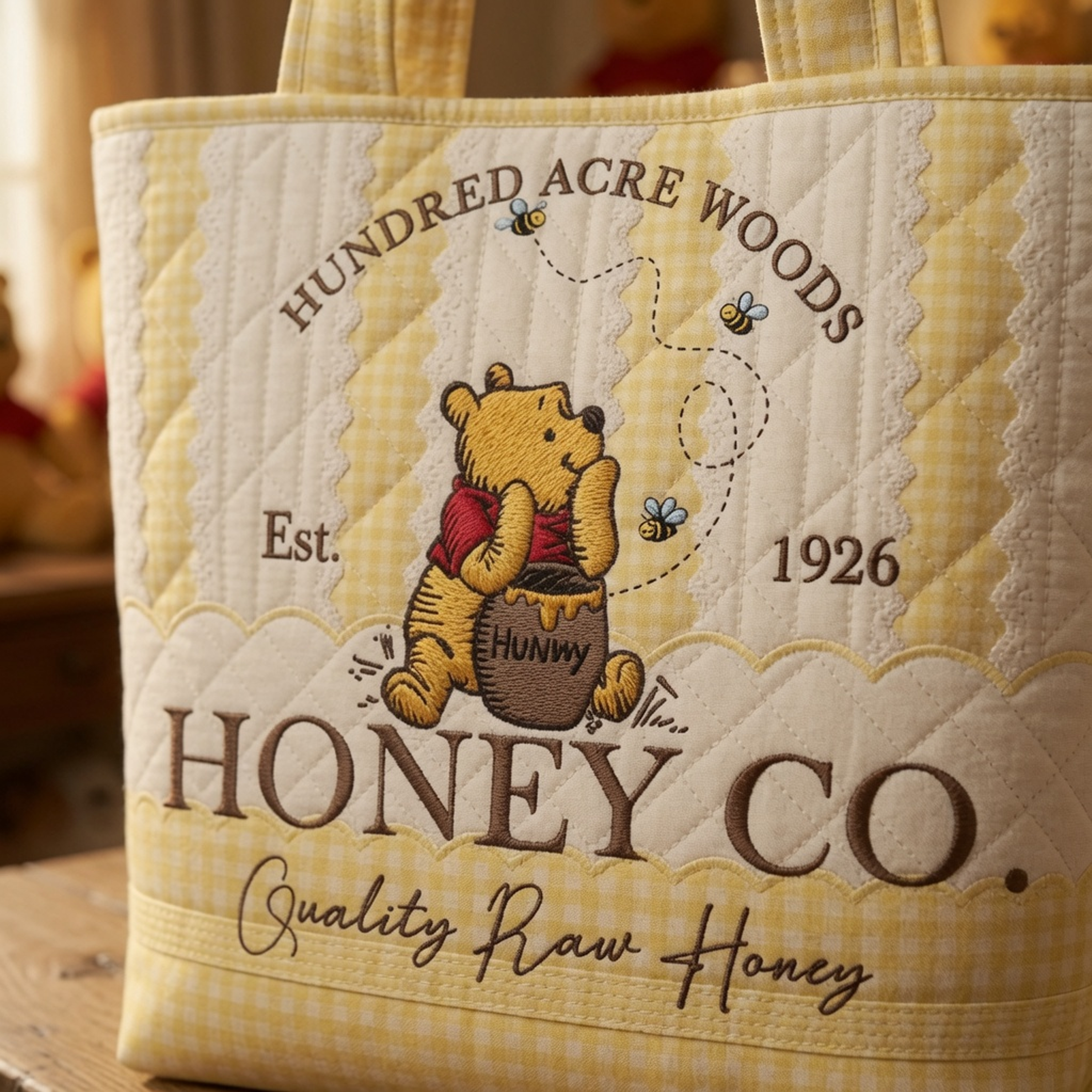 Personalized Quilted Tote Bag Honey Bear Gift for Her