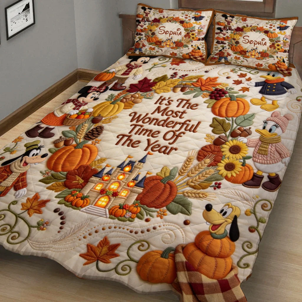 Personalized Quilted Bedding Set Custom Name Fall Theme Gift for Kids