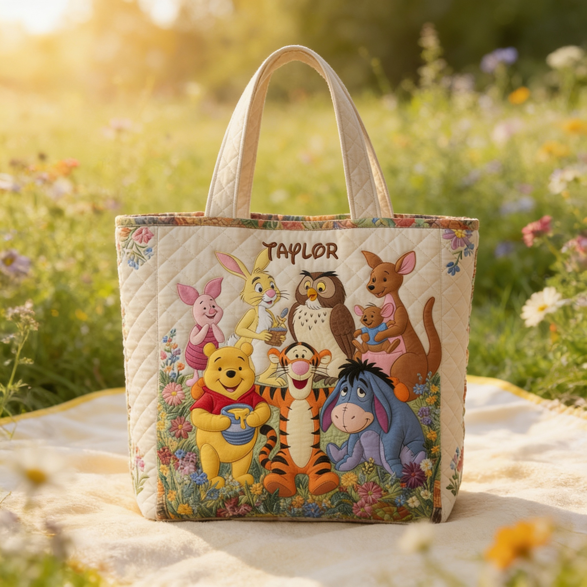 Personalized Quilted Tote Bag with Forest Friends for Movie Fans