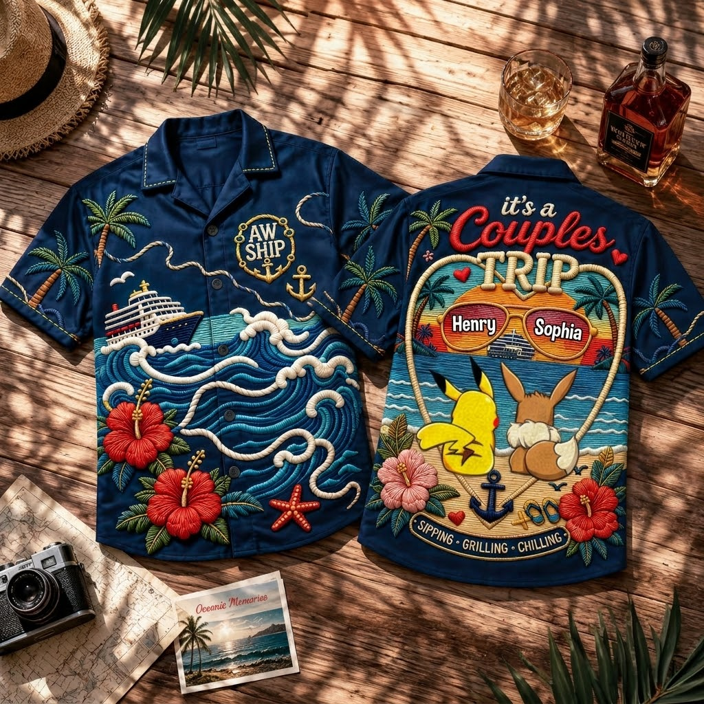 Personalized Hawaiian Shirt for Couples Trip Summer Vacation Gift