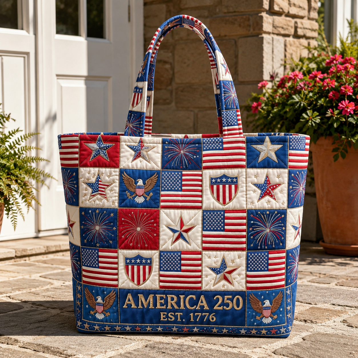 Personalized Quilted Tote Bag America 250 Patriotic Gift for Her