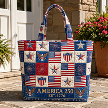 Load image into Gallery viewer, Personalized Quilted Tote Bag America 250 Patriotic Gift for Her
