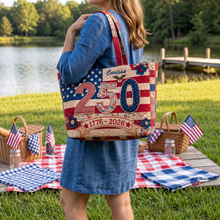 Load image into Gallery viewer, Personalized Quilted Tote Bag American Flag 250th Anniversary Gift for Her
