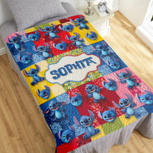 Load image into Gallery viewer, Personalized Cute Blue Stitch Blanket Custom Name Gift for Kids
