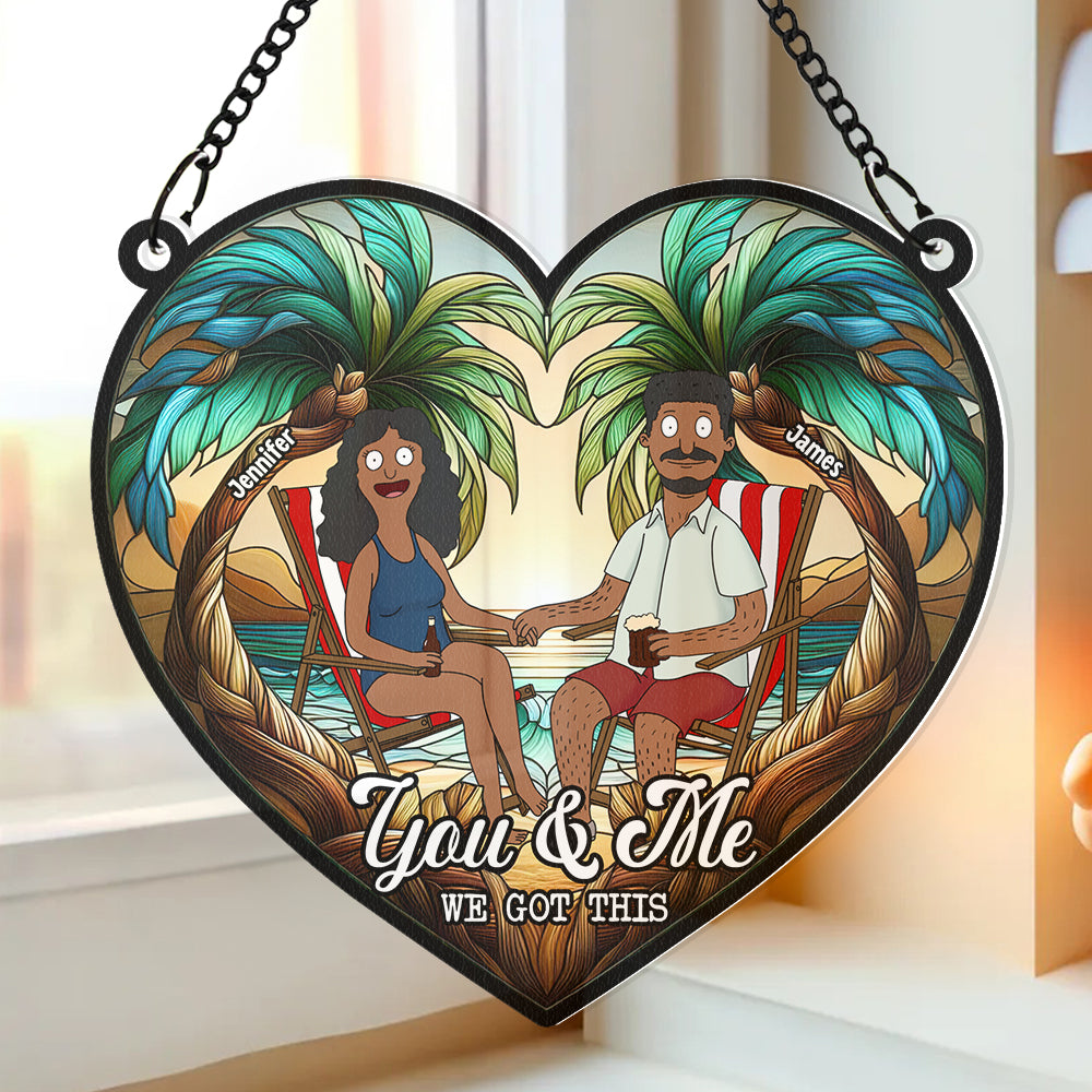Personalized Cartoon Couple Beach Suncatcher Gift for Anniversary