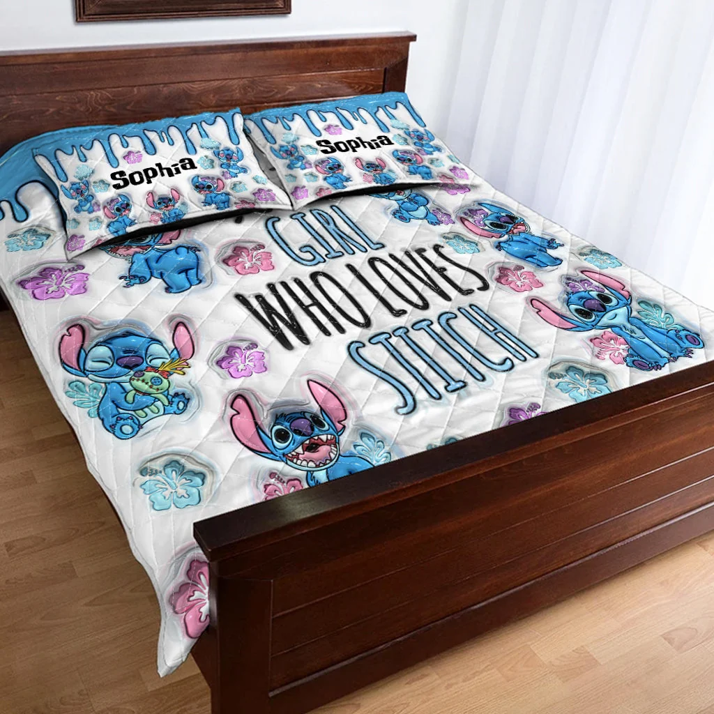 Personalized Stitch Quilt Bedding Set Custom Name Gift for Her