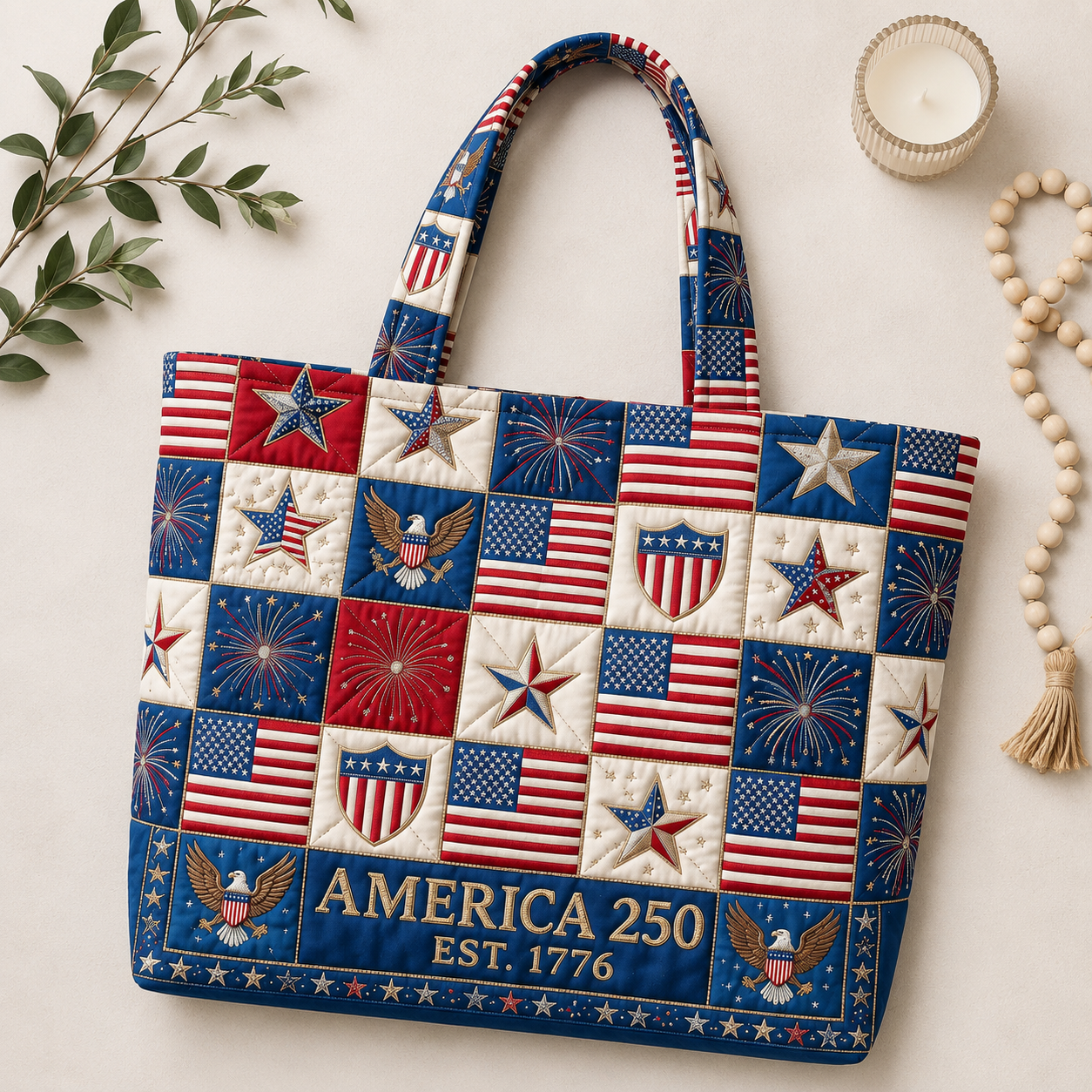 Personalized Quilted Tote Bag America 250 Patriotic Gift for Her