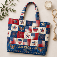 Load image into Gallery viewer, Personalized Quilted Tote Bag America 250 Patriotic Gift for Her
