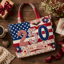 Load image into Gallery viewer, Personalized Quilted Tote Bag American Flag 250th Anniversary Gift for Her
