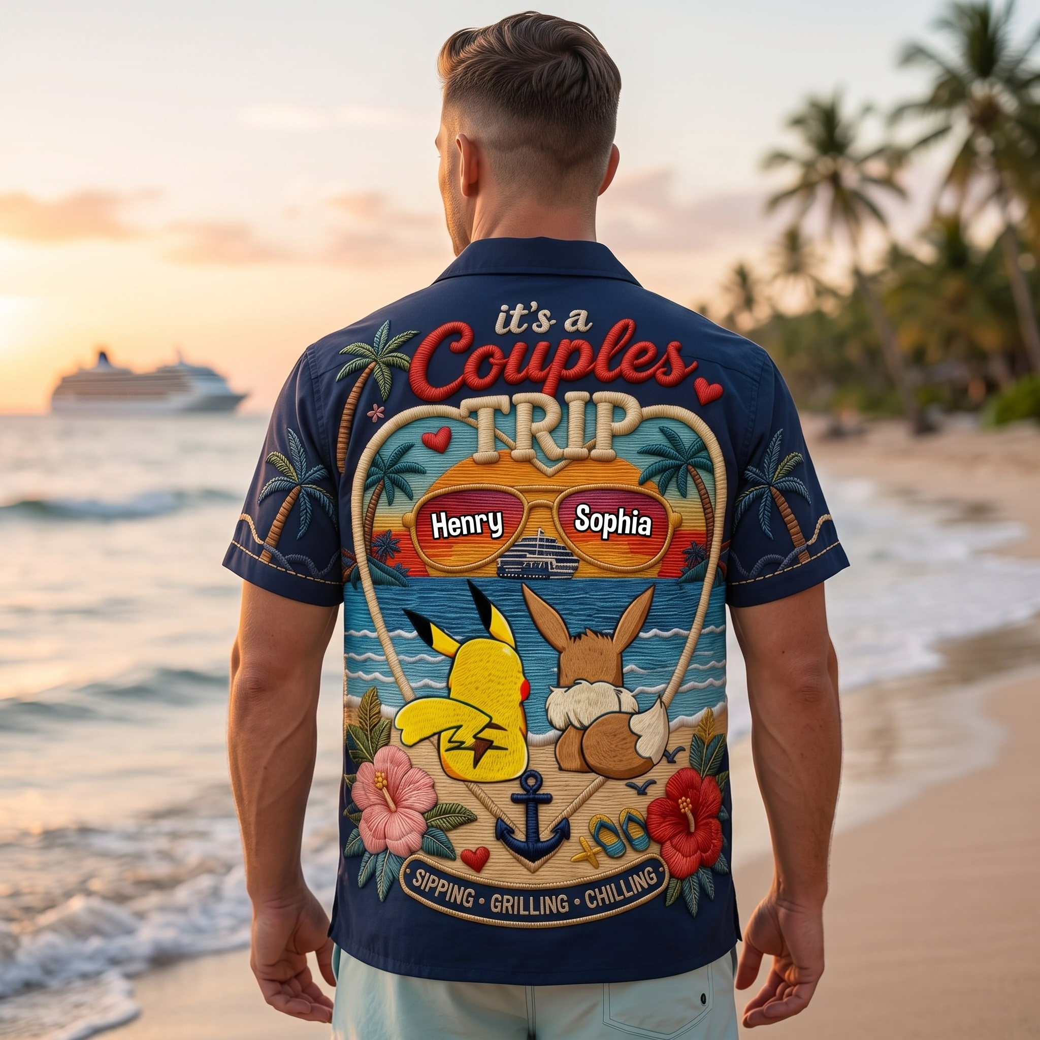 Personalized Hawaiian Shirt for Couples Trip Summer Vacation Gift