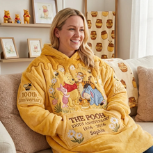 Load image into Gallery viewer, Personalized Pooh Bear 100th Anniversary Blanket Hoodie for Kids &amp; Adults
