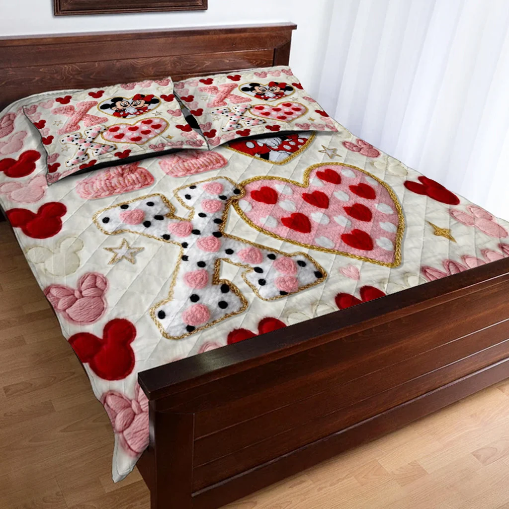 Personalized Mickey Mouse Quilt Bedding Set Custom Name Gift for Couple