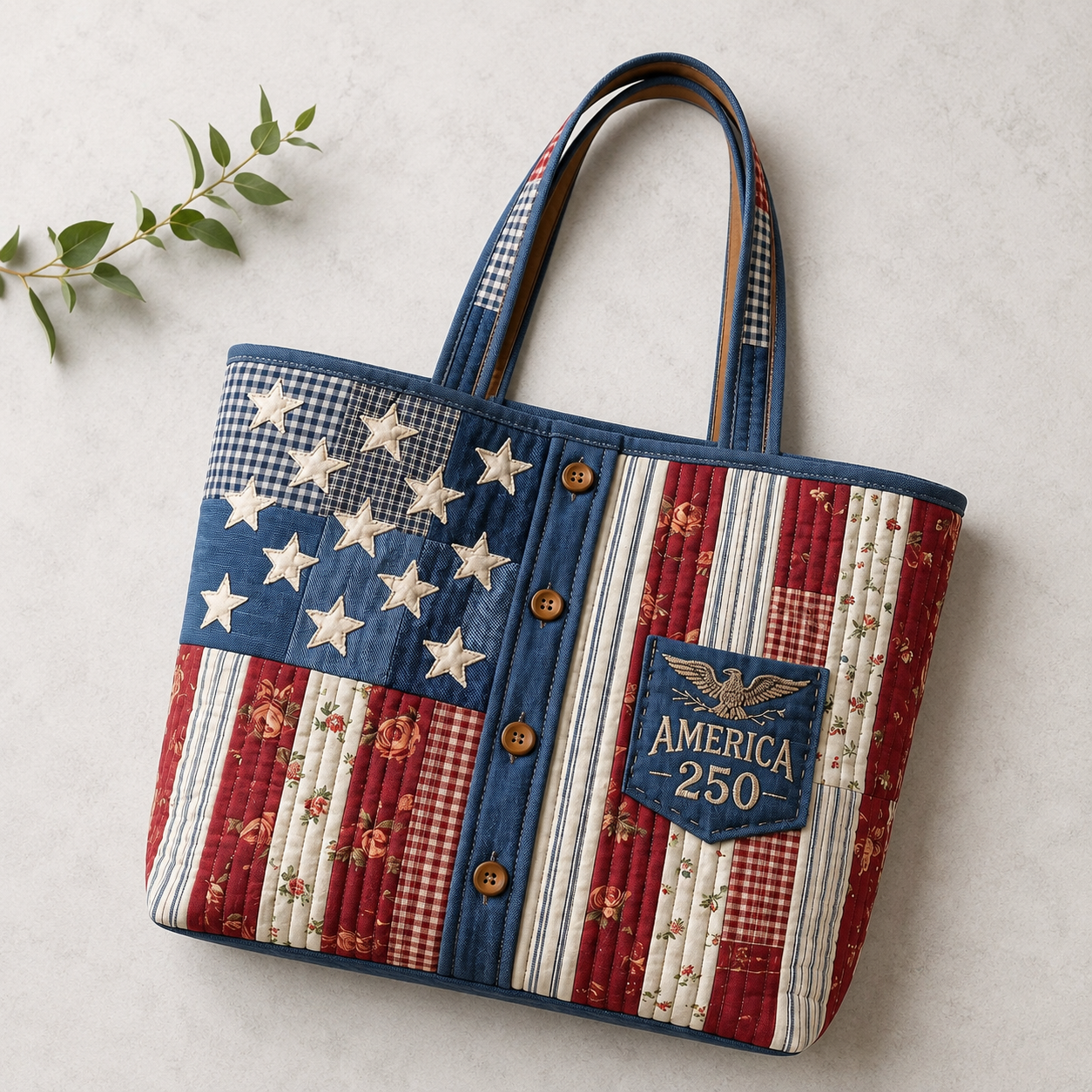 Personalized American Flag Quilted Tote Bag Gift for Her - 250th Anniversary