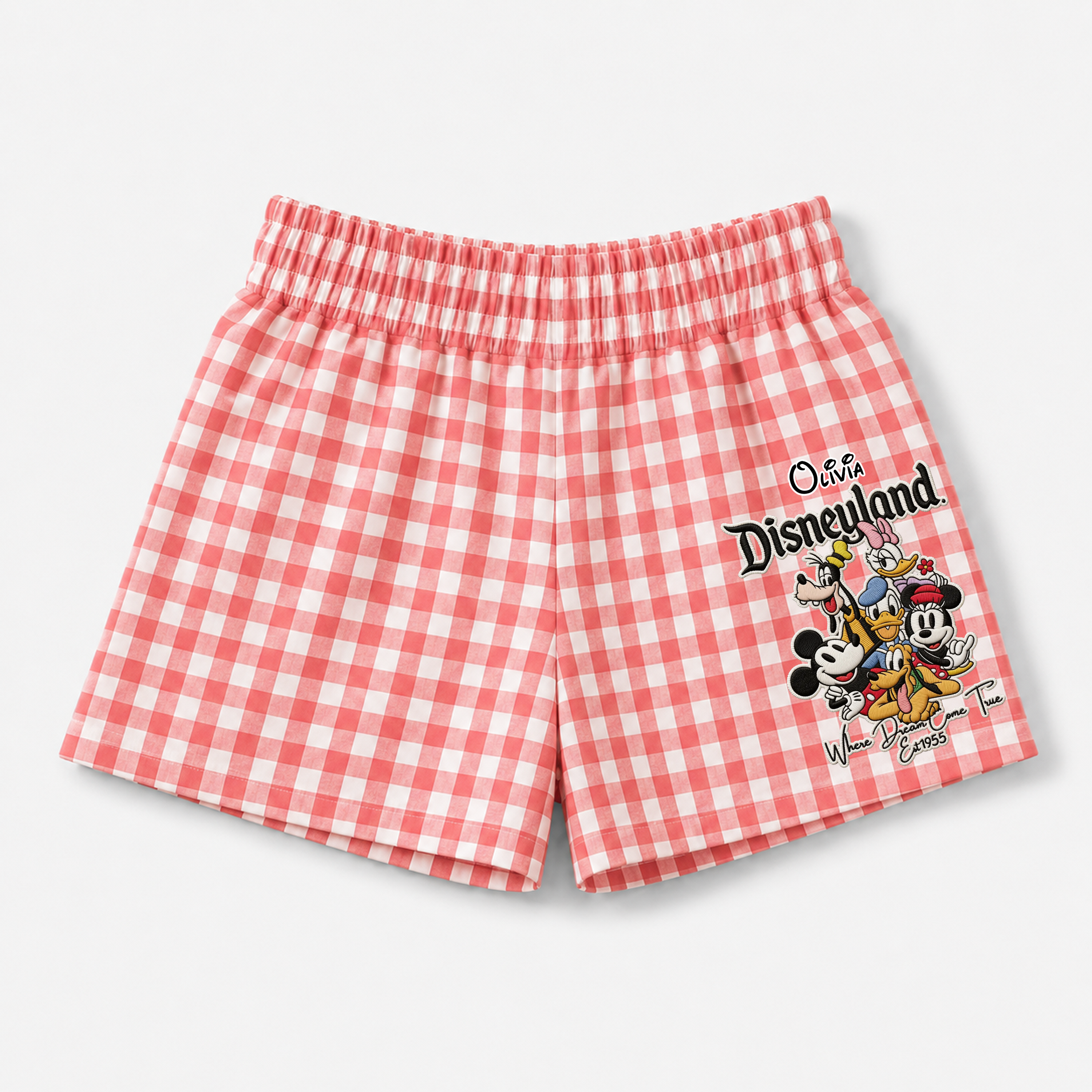 Personalized Embroidered Gingham Shorts for Summer Gift Her