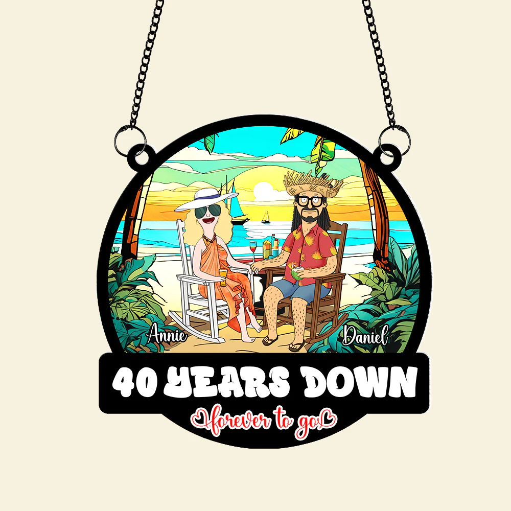 Personalized Funny Cartoon Suncatcher Gift for Couple Anniversary