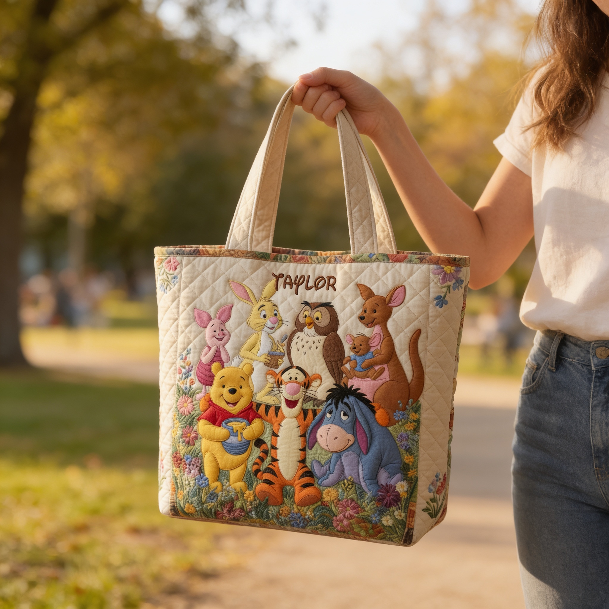 Personalized Quilted Tote Bag with Forest Friends for Movie Fans