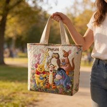 Load image into Gallery viewer, Personalized Quilted Tote Bag with Forest Friends for Movie Fans
