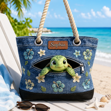 Load image into Gallery viewer, Personalized Beach Bag with Cute Sea Turtle Design for Her
