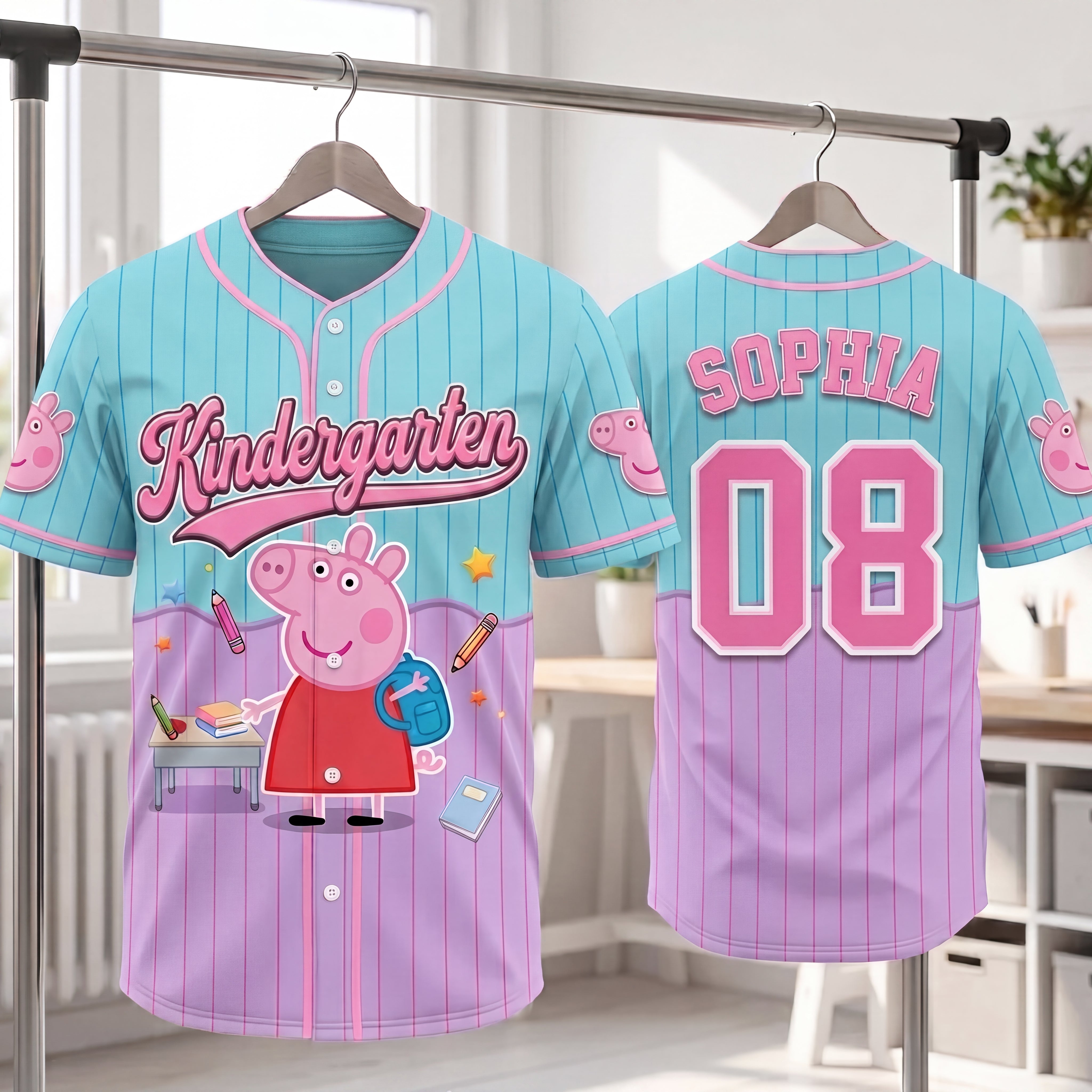 Personalized Kids Baseball Jersey with Pig Design for Back to School Gift