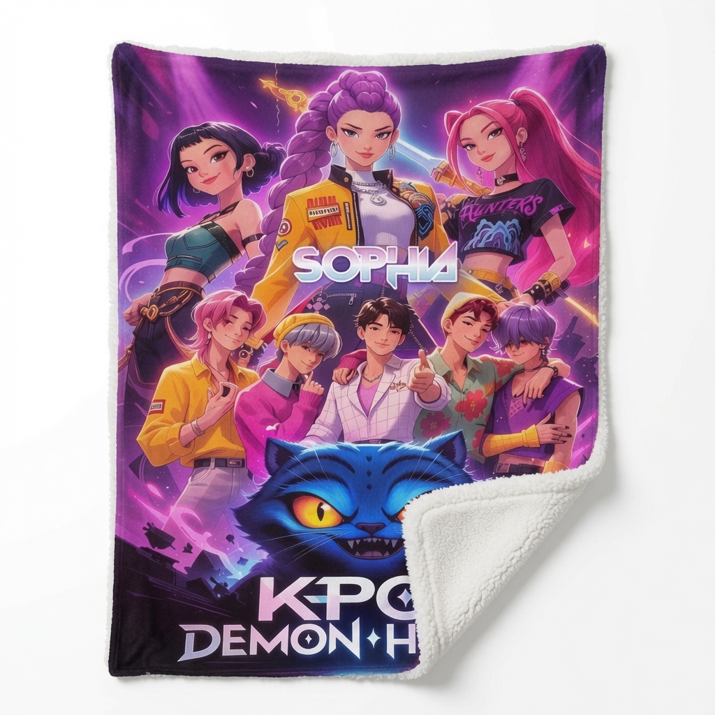Personalized KPOP Demon Hunter Blanket Custom Name Gift for Daughter