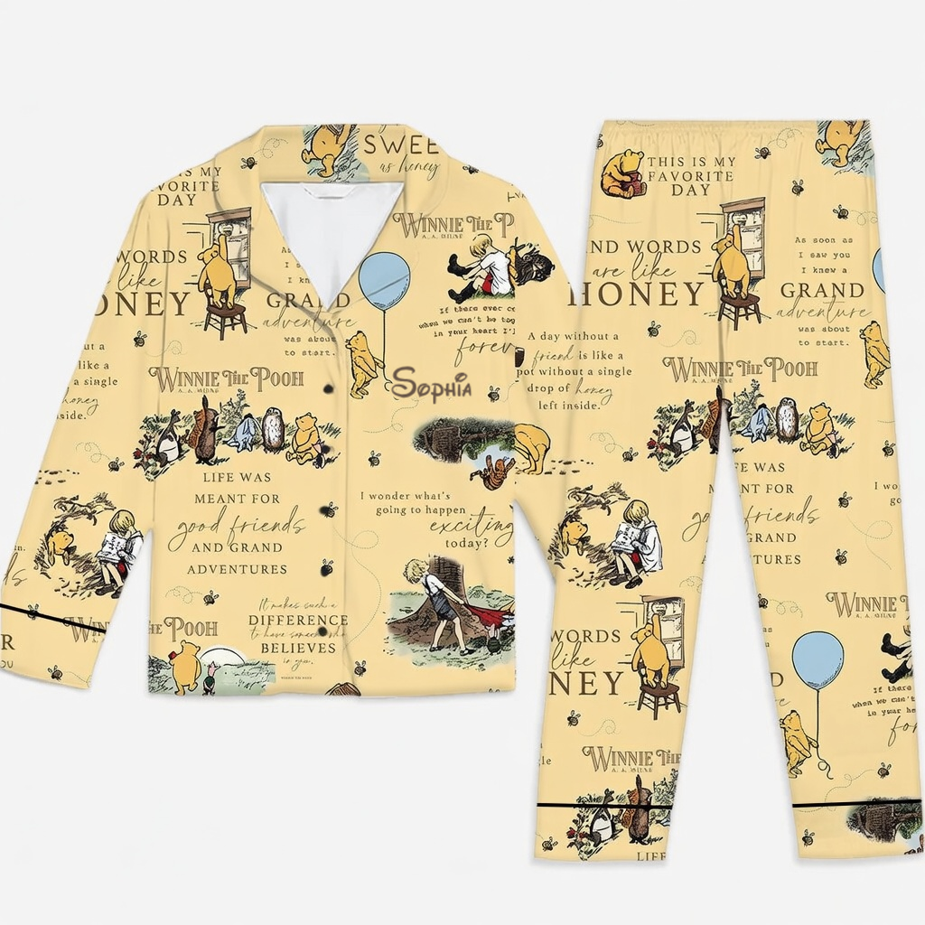 Personalized Winnie The Pooh Pajama Set for Movie Fans - 100th Anniversary Gift