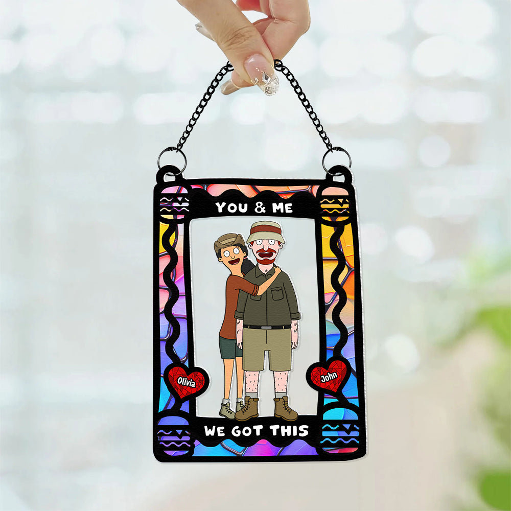 Personalized Burger Couple Stained Glass Suncatcher Gift for Couple