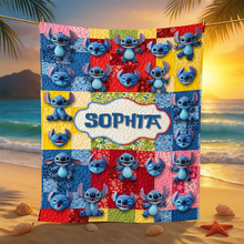 Load image into Gallery viewer, Personalized Cute Blue Stitch Blanket Custom Name Gift for Kids
