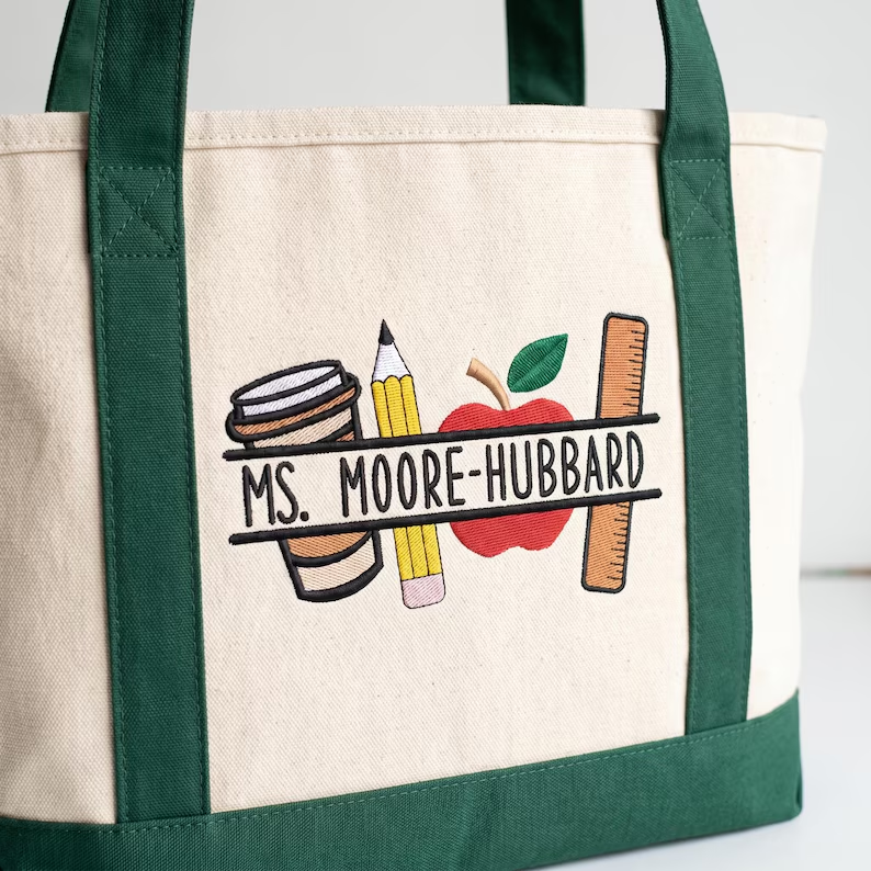 Personalized Embroidery Tote Bag for Teacher | Back to School Gift