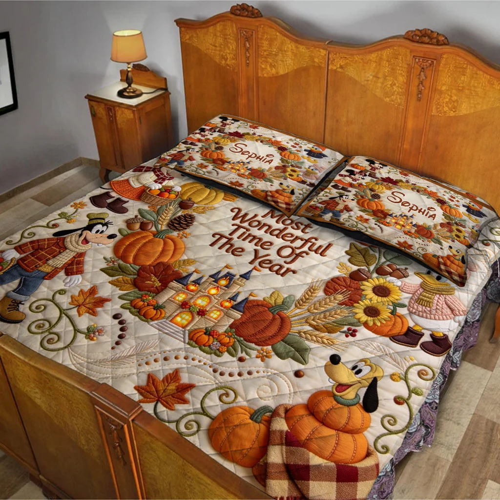 Personalized Quilted Bedding Set Custom Name Fall Theme Gift for Kids
