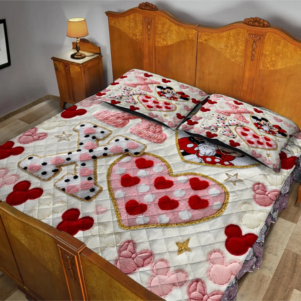 Personalized Mickey Mouse Quilt Bedding Set Custom Name Gift for Couple