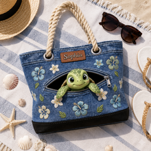 Load image into Gallery viewer, Personalized Beach Bag with Cute Sea Turtle Design for Her
