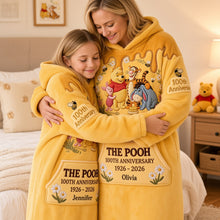 Load image into Gallery viewer, Personalized Pooh Bear 100th Anniversary Blanket Hoodie for Kids &amp; Adults
