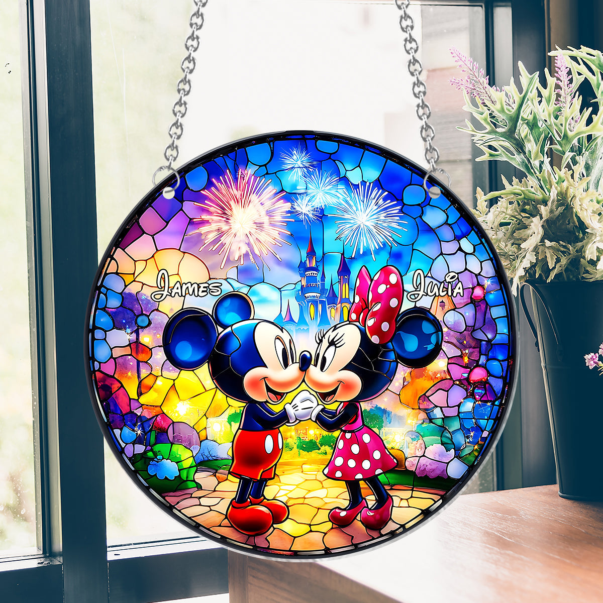 Personalized Stained Glass Suncatcher Couples Gift Custom Name Art